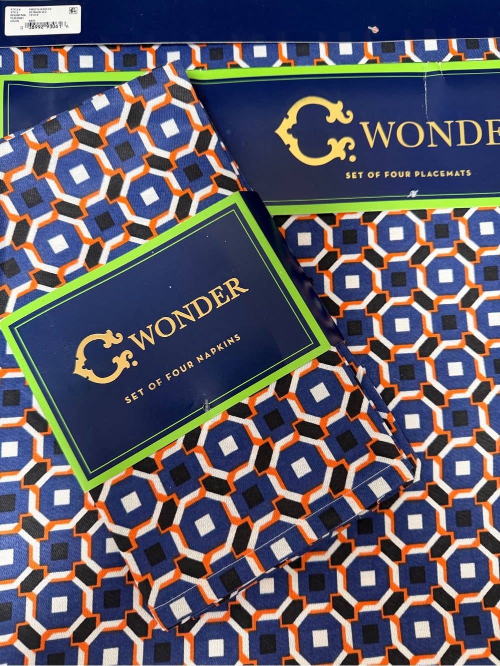 C. Wonder Navy, Orange & White Geometric Placemat and napkin Set